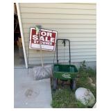 Scotts Seeder, For Sale SIgn, Shovel