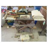 Wood Table with Various Tools, Horseshoes