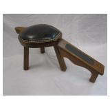 Vintage Black Leather Studded Shoe Shine Stand