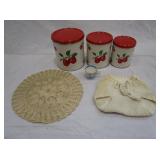 Mid 1900s Nesting Apple Canister Set, Doily