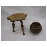 Vintage 3) Legged Stool and  Hand Painted Pot