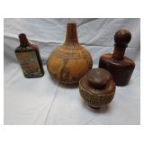 Leather Bound Wiskey Bottles, Hand Carved And