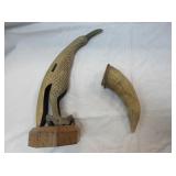 Wood Carved Bird and Horn