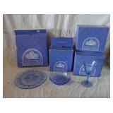 Blue Glass Dinnerware - 2 Plates, 4 Bowls, 6
