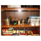 Contents of Shelf: Cooking Pots, Mugs, Hand Mixer