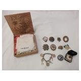 Jewelry Boxes, Handkerchiefs, Brooches, Bracelet,