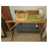 Weaved Basket, Metal Fire Place Wood Holder,