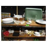 Glass Bowls, Tray, Candlesticks, Tins