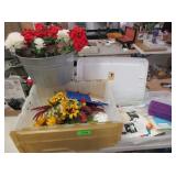 Metal Bucket, Artificial Flowers, Plastic Tote