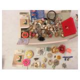 Collection of Pins, Buttons, Clip-On Earrings