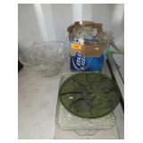 Glass Trays, Punch Bowl and Cups Set