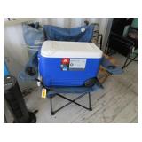 Folding Camp Chairs, Cooler, Beverage Dispenser