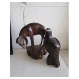 Wood Ram and Eagle Figurines