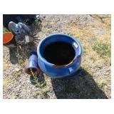 Large Blue Pot and Bird Bath