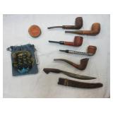 5) Pipes, Letter Opener, Vintage Coin Purse