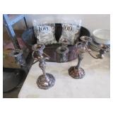 Heavy Candelabras, Tea Light Candles, Tin Barrel