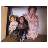 Native American Doll, 2) Porcelain Dolls, Chair
