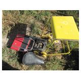 Yellow Metal Chair, Bench Seat, Luggage Cart