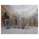 Vintage Soda and Other Bottles, Aqua Ball Jar