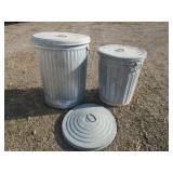 2) Galvanized Trash Cans with 3) Lids