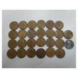 25) Wheatback Pennies, 1) Steel Penny