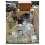 Colored Glass And Glass Figurines And Candle