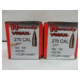 2) Hornady VMax 270 Cal .277" GR V Max Bullets