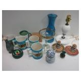 Milk Glass Lamp, Mugs, Vases, Shells