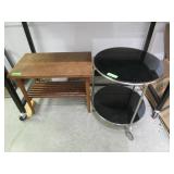 Round Rolling Two Tier Side Table, Wood Side Table