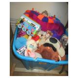 Large Plastic Tote Of Stuffed Animals and Toys