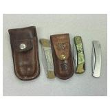 3) Pocket Knives with Leather Holders