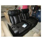2) Black Leather Movie Theater Style Chairs