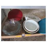 Pyrex Dishes, Glass Pie Dishes, Glass Bowls with-