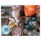 Decoratie Glass Plates, Glass Cats, Owl Figure,