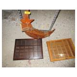 Moon and Star Display Shelf, 2) Glass Covered Wood