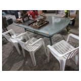 Glass Porch Table with Hole for Umbrella, Patio-