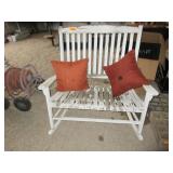 Wooden Loveseat Rocking Chair, Red Cushions