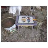 Floral Can, Small Painted Table, Small Painted-