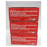 3 Boxes) 7.62x51mm 150 FMJ Boat Tail