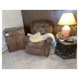 Recliner, End Table, Lamp, Horned Handled Cabinet