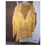 Tan Fringed Leather Pull Over - Homemade No Size