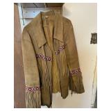 Men's Fringed Tan Leather Coat Size 46