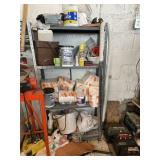 Metal Shelf with Contents of Napkins, Cleaners