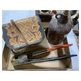 Wire Crimper, Small Leather Bag, Glass Jug