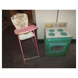 Vintage Toy Child's Highchair and Stove