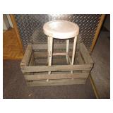 Metal Step Stool and Wooden Crate