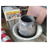 Enamel Pot and Bowl, Folgers Carafe, Pheasant Mugs