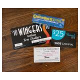 Wingers $10, Shoe Carnival $25, Sonic Med Combo,