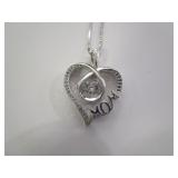 Sterling Silver / White Topaz Heart Mom Necklace