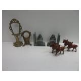 Stone Book Ends, Horse Figures, Metal Pieces